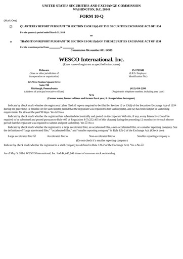 Thumbnail WESCO International
 Quarterly Report 2014-q1
