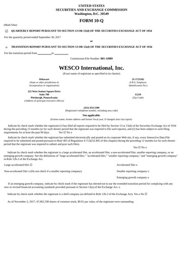 Thumbnail WESCO International
 Quarterly Report 2017-q3