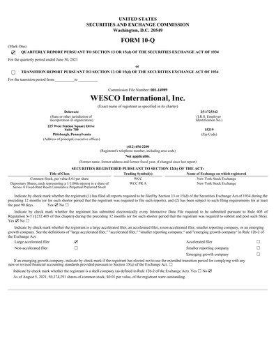 Thumbnail WESCO International
 Quarterly Report 2021-q2
