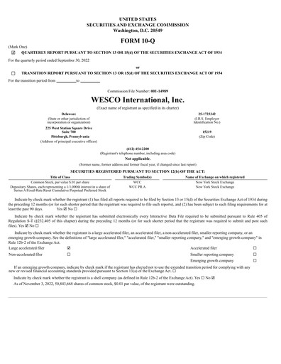 Thumbnail WESCO International
 Quarterly Report 2022-q3