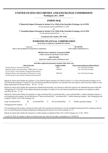 Thumbnail Webster Financial Quarterly Report 2022-q1