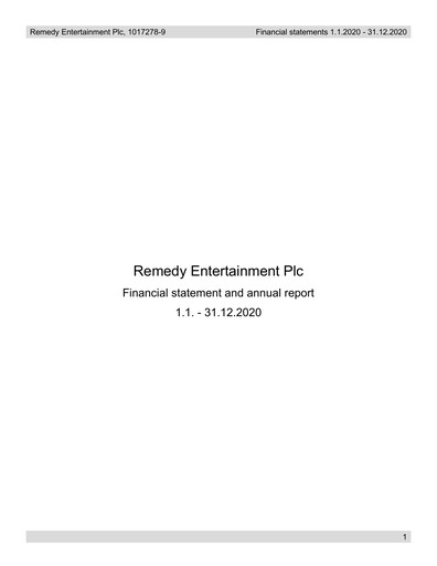 Vorschaubild Remedy Entertainment Jahresbericht 2020