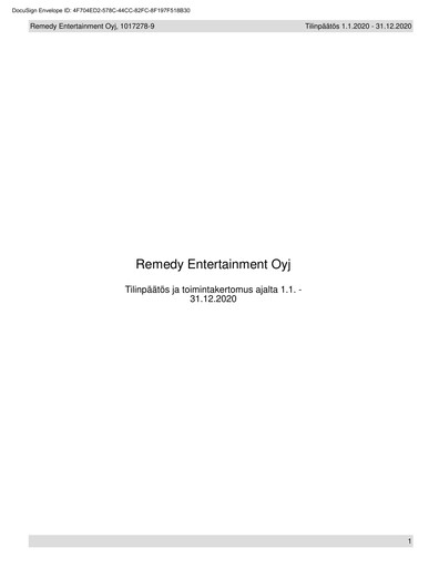 Miniature Remedy Entertainment Bilan financier 2020