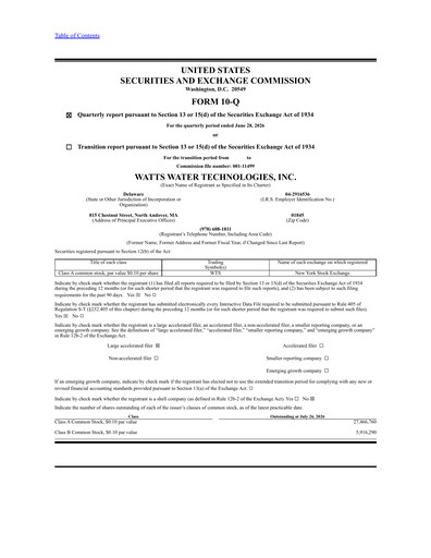 Miniature Watts Water Technologies
 Rapport trimestriel 2026-q2