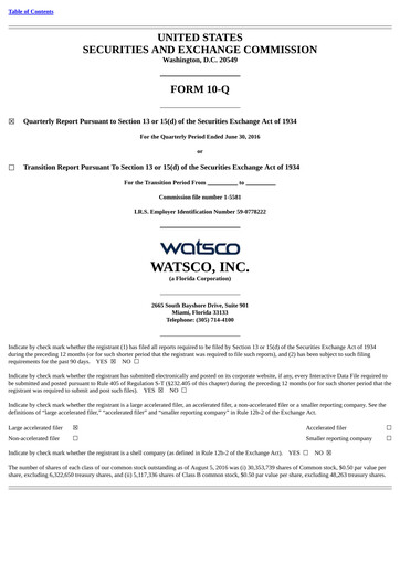Thumbnail Watsco
 Quarterly Report 2016-q2