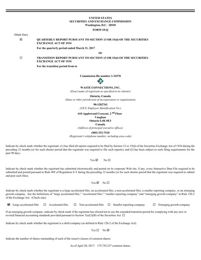 Thumbnail Waste Connections Quarterly Report 2017-q1