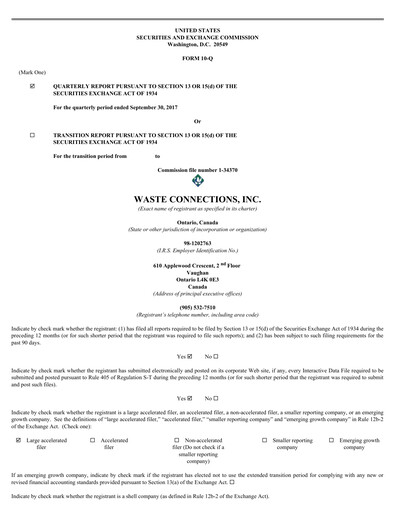 Thumbnail Waste Connections Quarterly Report 2017-q3
