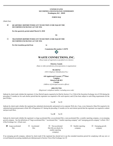 Thumbnail Waste Connections Quarterly Report 2018-q1