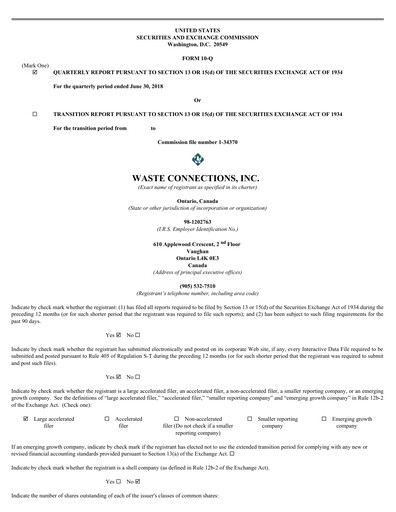 Thumbnail Waste Connections Quarterly Report 2018-q2