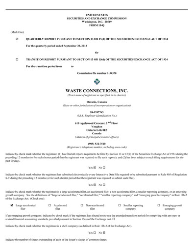 Thumbnail Waste Connections Quarterly Report 2018-q3