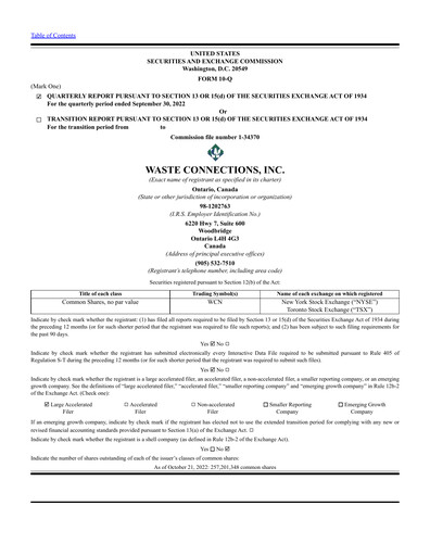 Thumbnail Waste Connections Quarterly Report 2022-q3
