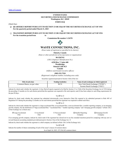 Thumbnail Waste Connections Quarterly Report 2023-q1
