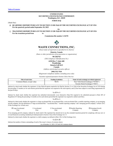 Thumbnail Waste Connections Quarterly Report 2023-q3