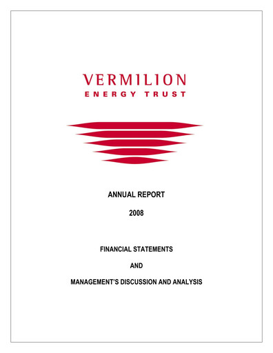 Thumbnail Vermilion Energy
 Annual Report 2008