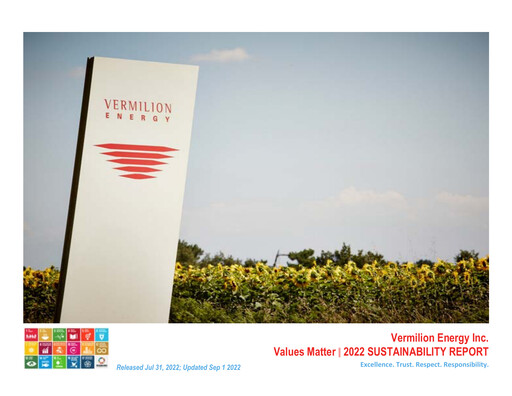Thumbnail Vermilion Energy
 Sustainability Report 2022