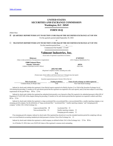 Miniature Valmont Industries
 Rapport trimestriel 2024-q3