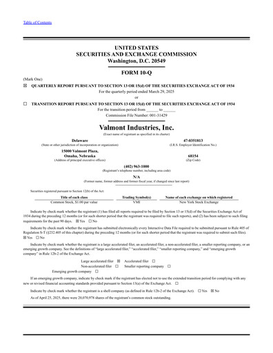 Miniature Valmont Industries
 Rapport trimestriel 2025-q1