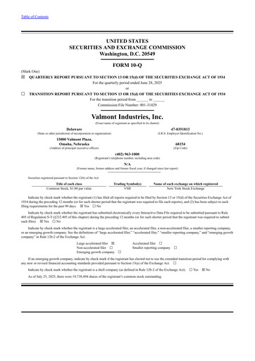 Miniature Valmont Industries
 Rapport trimestriel 2025-q2