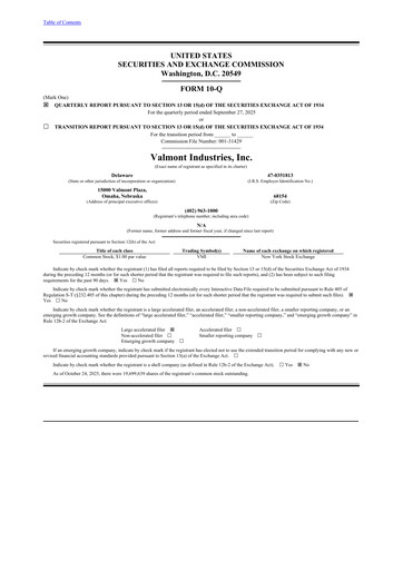 Miniature Valmont Industries
 Rapport trimestriel 2025-q3
