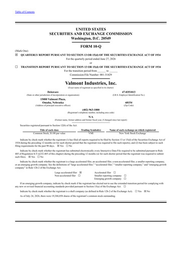 Miniature Valmont Industries
 Rapport trimestriel 2026-q2