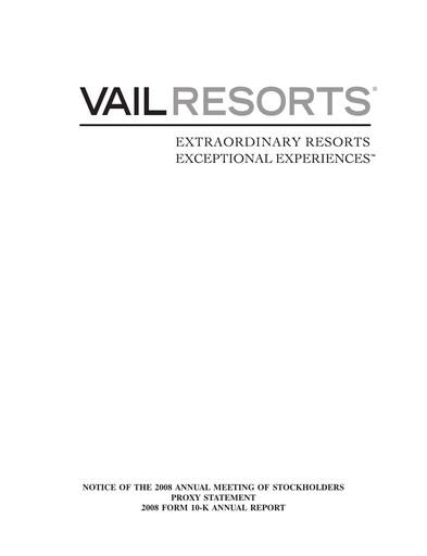 Thumbnail Vail Resorts
 Annual Report 2008