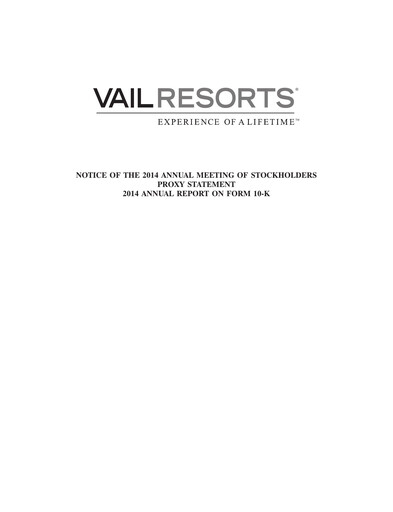 Thumbnail Vail Resorts
 Annual Report 2014