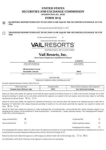 Thumbnail Vail Resorts
 Quarterly Report 2020-q1