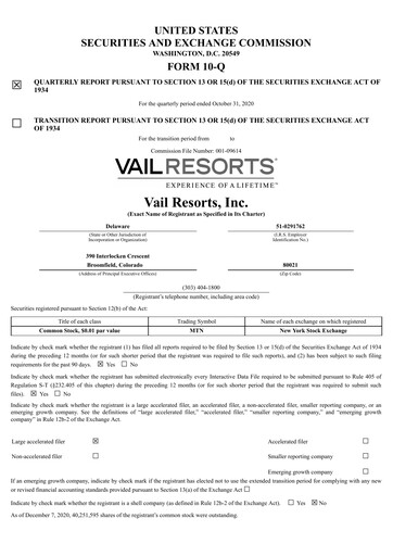 Thumbnail Vail Resorts
 Quarterly Report 2021-q1