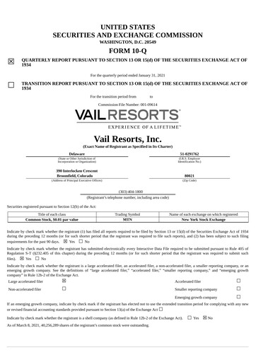 Thumbnail Vail Resorts
 Quarterly Report 2021-q2