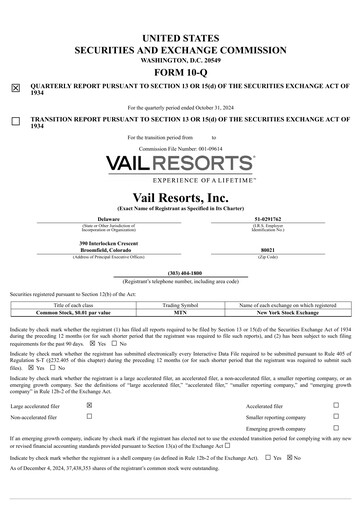 Thumbnail Vail Resorts
 Quarterly Report 2025-q1