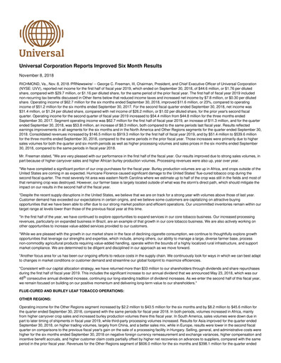 Vorschaubild Universal Corporation
 Quartalsbericht 2018-q2