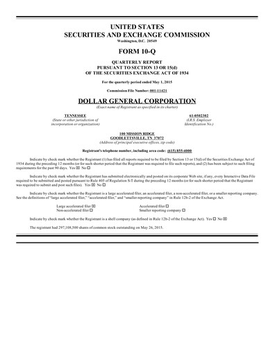 Thumbnail Dollar General Quarterly Report 2015-q1