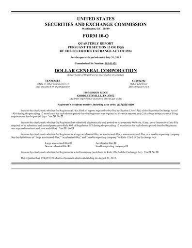 Thumbnail Dollar General Quarterly Report 2015-q2