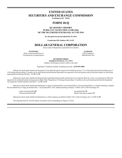 Thumbnail Dollar General Quarterly Report 2016-q2