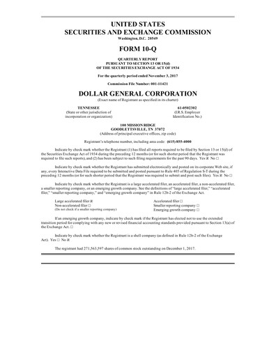 Thumbnail Dollar General Quarterly Report 2017-q3