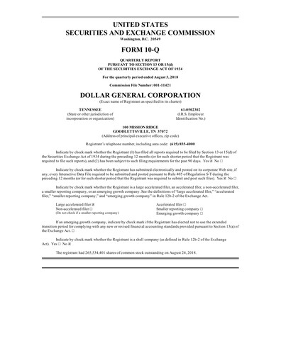 Thumbnail Dollar General Quarterly Report 2018-q2