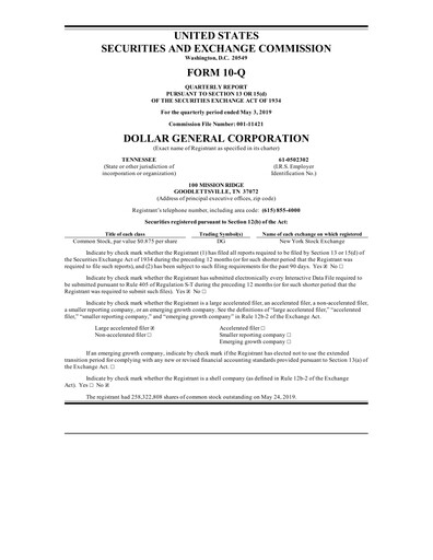 Thumbnail Dollar General Quarterly Report 2019-q1