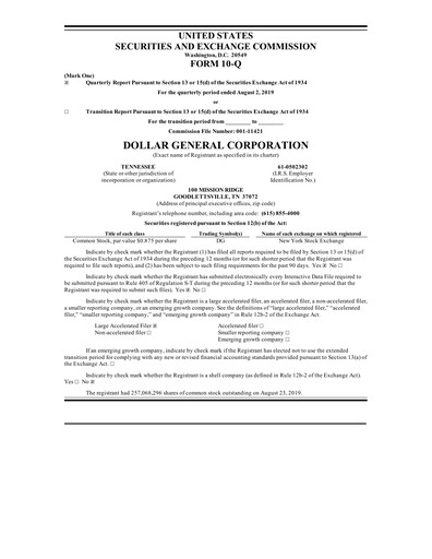 Thumbnail Dollar General Quarterly Report 2019-q2