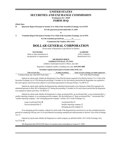Thumbnail Dollar General Quarterly Report 2020-q2