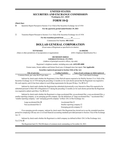 Thumbnail Dollar General Quarterly Report 2021-q3