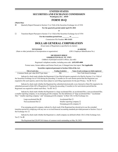 Thumbnail Dollar General Quarterly Report 2022-q1