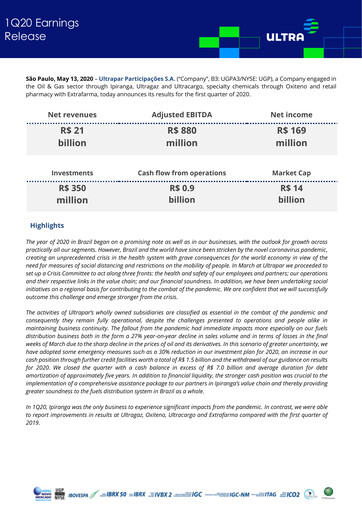 Thumbnail Ultrapar Participacoes Quarterly Report 2020-q1