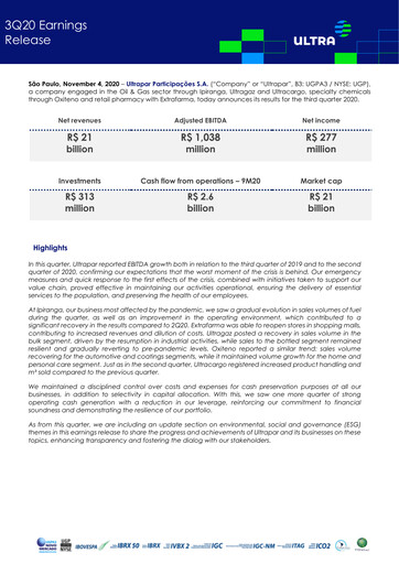 Thumbnail Ultrapar Participacoes Quarterly Report 2020-q3