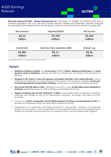 Thumbnail Ultrapar Participacoes Quarterly Report 2020-q4
