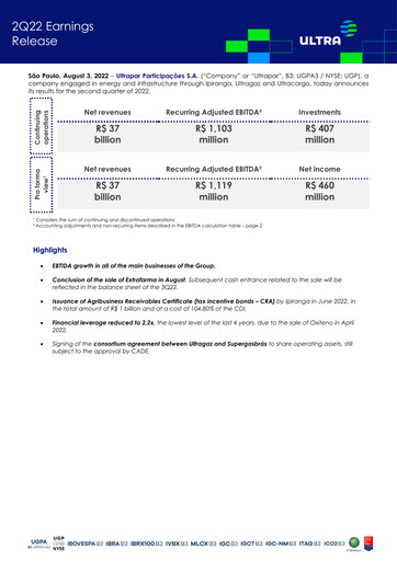 Thumbnail Ultrapar Participacoes Quarterly Report 2022-q2