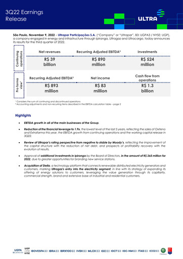 Thumbnail Ultrapar Participacoes Quarterly Report 2022-q3