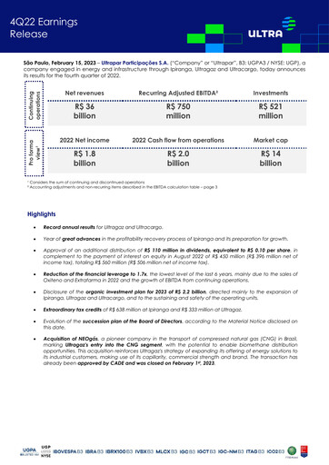 Thumbnail Ultrapar Participacoes Quarterly Report 2022-q4