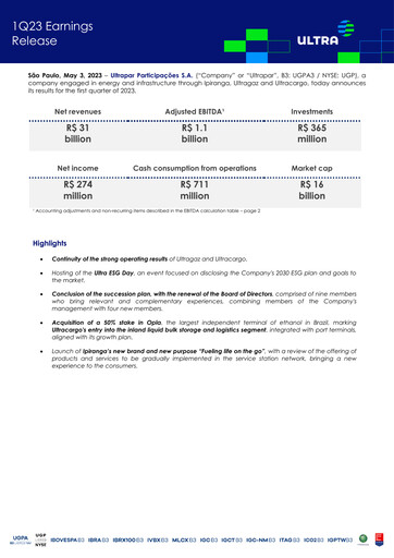 Thumbnail Ultrapar Participacoes Quarterly Report 2023-q1