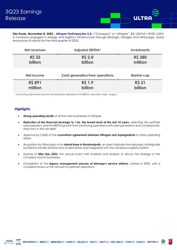 Thumbnail Ultrapar Participacoes Quarterly Report 2023-q3