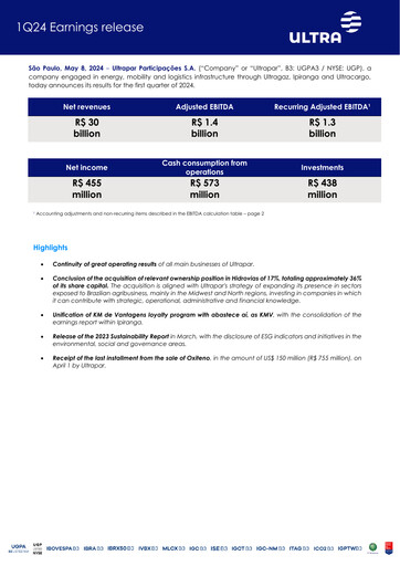 Thumbnail Ultrapar Participacoes Quarterly Report 2024-q1